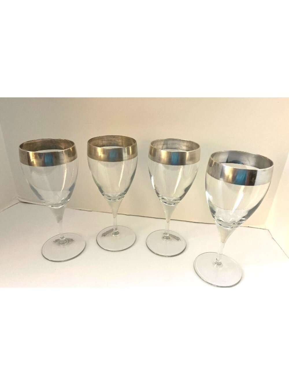 Vintage Wine Glasses Silver Band Around Rim Dorthory Thorpe Design Set of 4